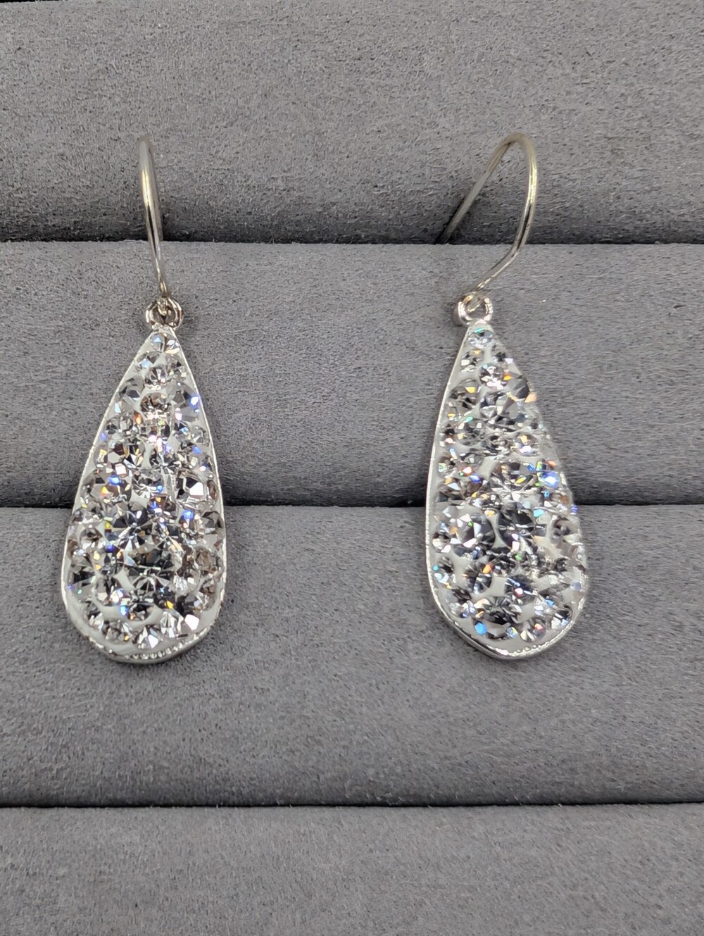 Crystal Teardrop Dangle Earrings - Silver